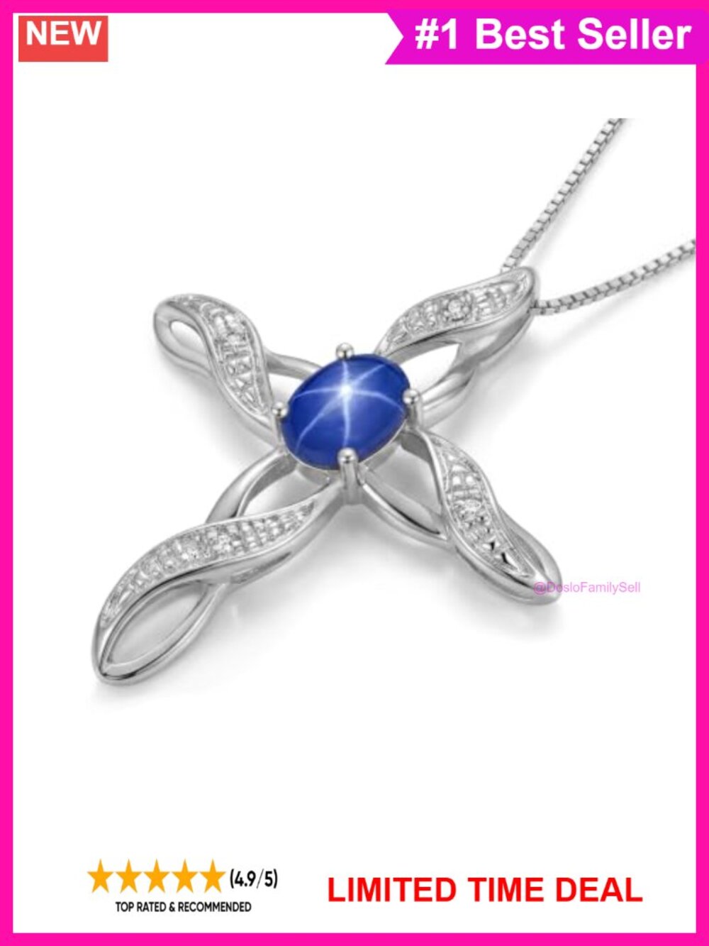 Sterling Silver 925 Cross Necklace with Gemstone & Diamonds Pendant 18" Chain